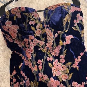 Lulu's Strapless Floral Dress in Blue and Pink
